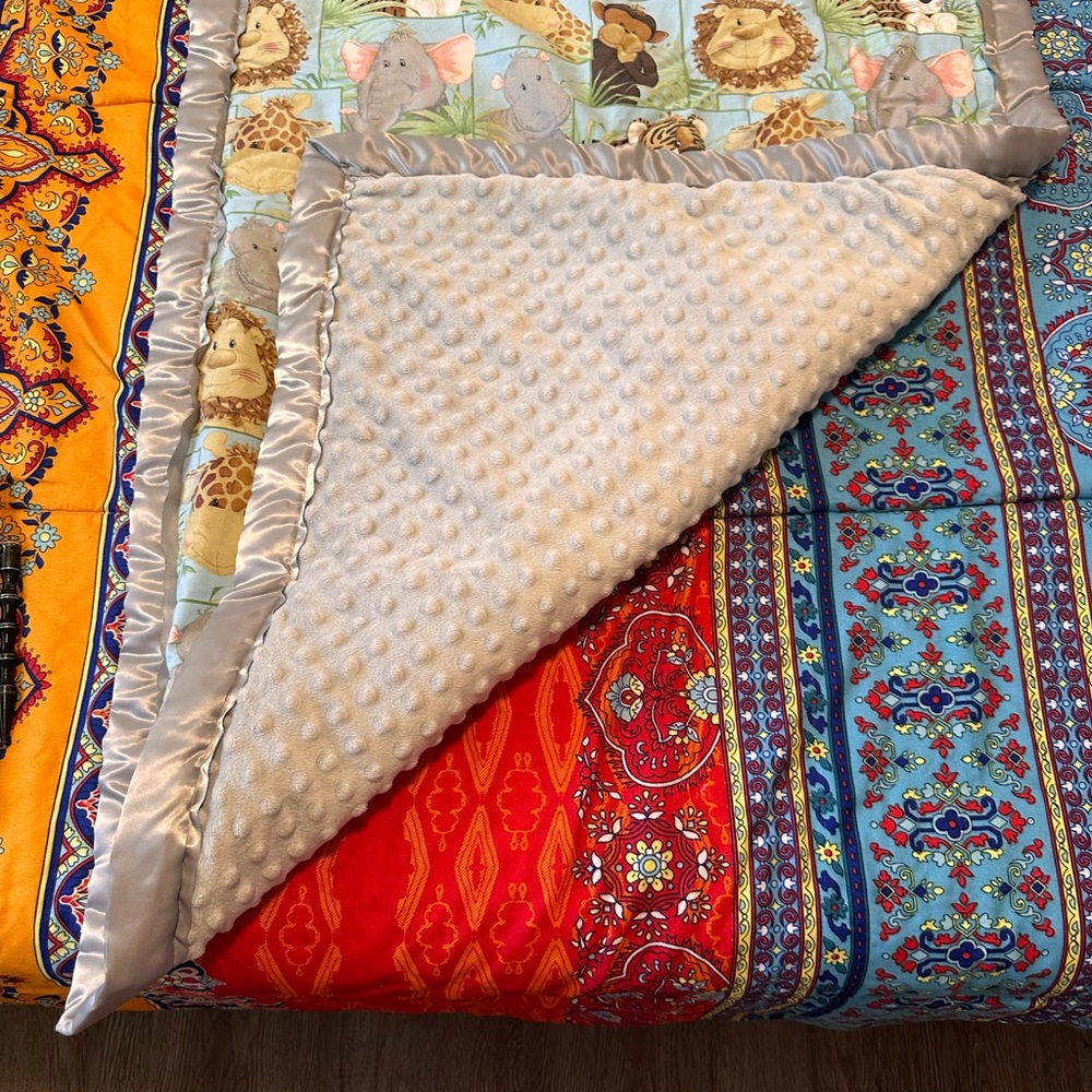 Orange and Red Quilted Bohemian Quilt
